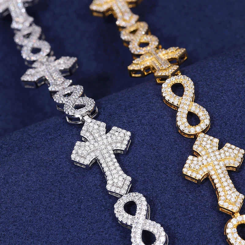 Sterling Silver Iced Out Cross Bracelet