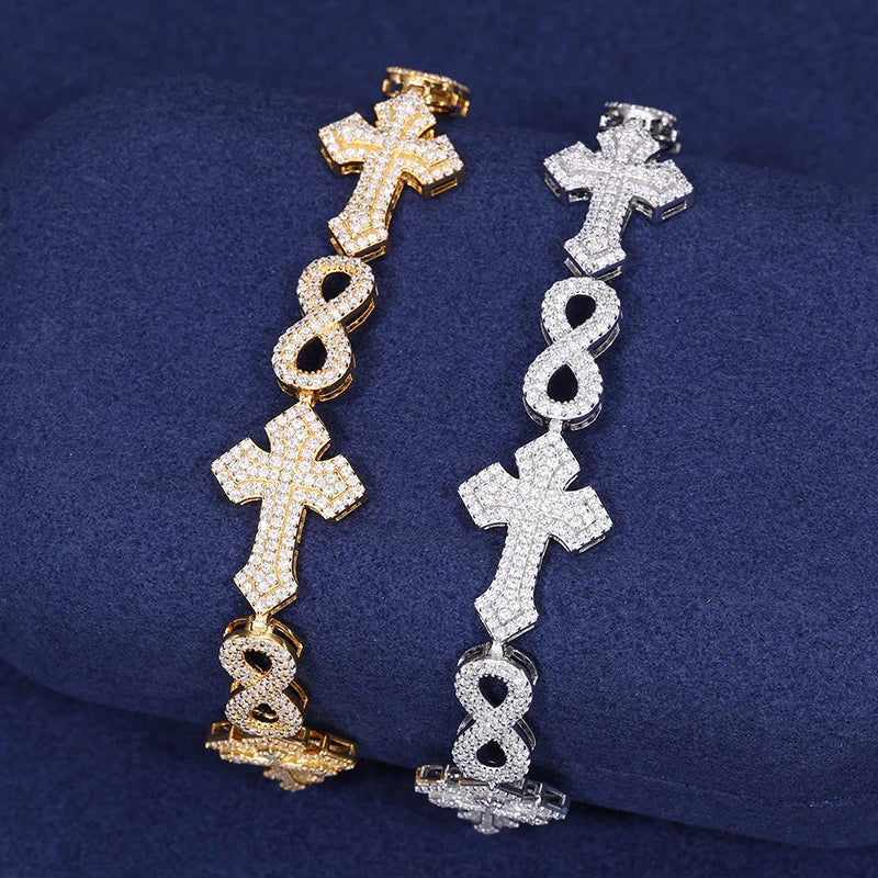 Sterling Silver Iced Out Cross Bracelet