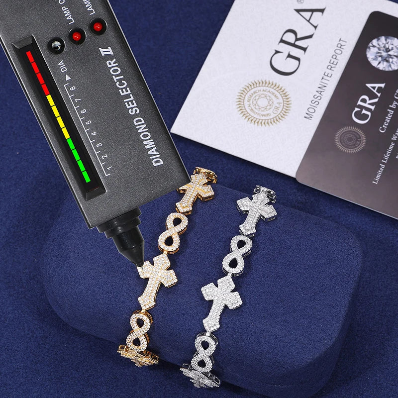 Sterling Silver Iced Out Cross Bracelet