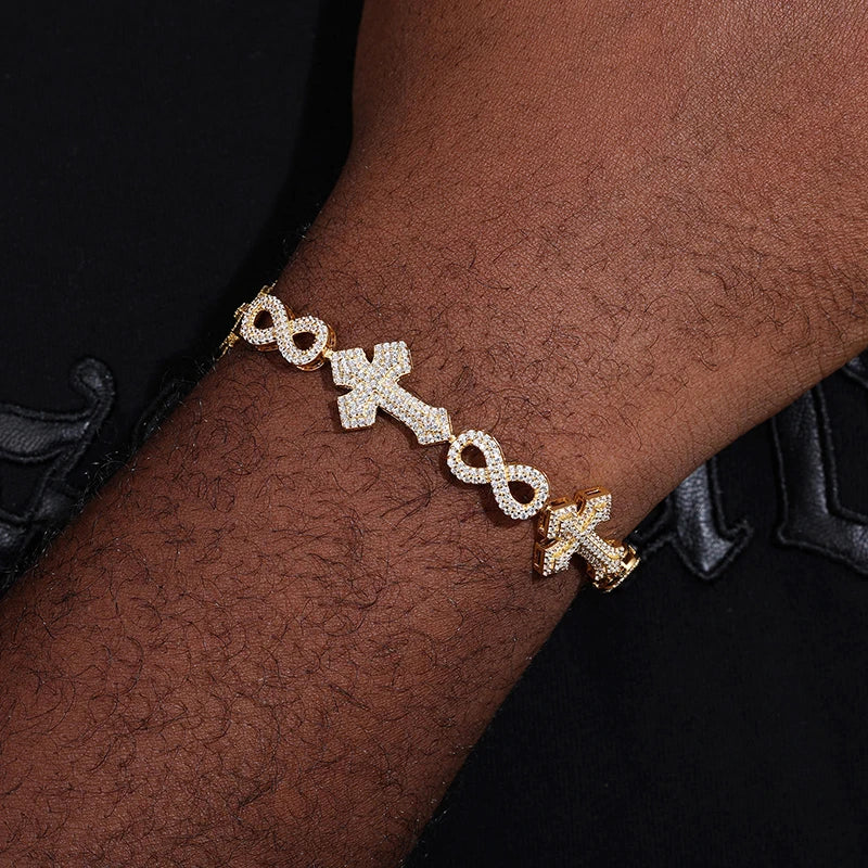 Sterling Silver Iced Out Cross Bracelet