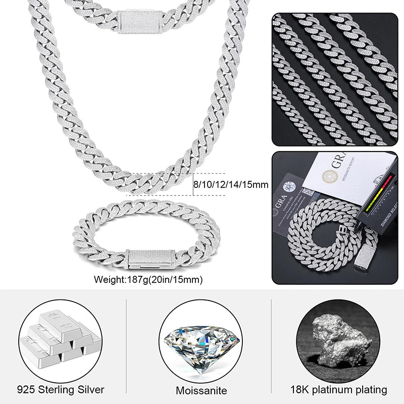 8-20mm Moissanite Cuban Chain